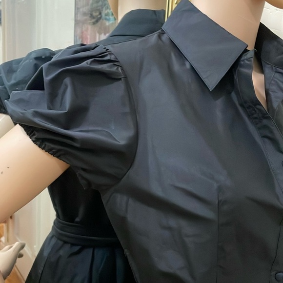 BCBGMaxAzria Black A-Line Peplum Dress with Puff Sleeves - Picture 6 of 16